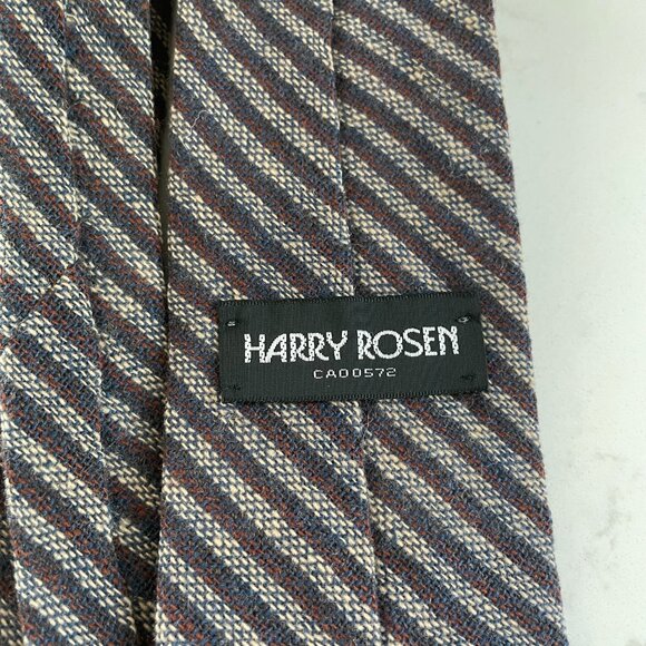 Harry Rosen Woven Textured Striped Wool Silk Blend Tie Tan Burgundy Blue Sz OS - Picture 5 of 7